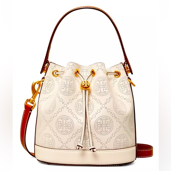 Tory Burch Handbags - Tory Burch T- monogram perforated leather bucket bag! In excellent condition!